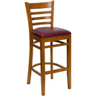 Flash Furniture HERCULES Series Ladder Back Cherry Wood Restaurant Barstool - Burgundy Vinyl Seat-800 lb. Weight Capacity
