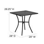 Flash Furniture 28" Square Black Indoor-Outdoor Steel Patio Table-1" Edge Top