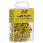 JAM Paper Circular Coloured Papercloops, Yellow Round Paper Clips, 5 Packs of 50, 250 Total (2187140g)-Length: 1"