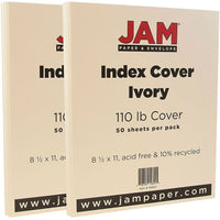 JAM Paper Vellum Bristol Index Cardstock, 8.5 x 11, 110lb Ivory, 2 packs of 50 (169851g)-Ivory