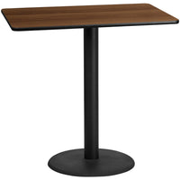 Flash Furniture 30'' x 48'' Rectangular Laminate Table Top, Walnut with 24'' Round Bar-Height Table Base (XUWA3048TR24B)-Bar Height Hospitality Table