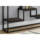Monarch Specialties 3582 Accent Table - 48"L/Espresso/Black Metal Hall Console-Center shelf is positioned higher than the side shelves to create a bi-level display area that resembles an award podium