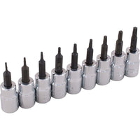 Gray Tools 9 Piece 3/8" Drive Torx Head Socket Set, T6-T27-Contains Sizes: T6, T7, T8. T9. T10, T15, T20, T25, T27.