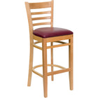 Flash Furniture HERCULES Series Ladder Back Natural Wood Restaurant Barstool - Burgundy Vinyl Seat-800 lb. Weight Capacity
