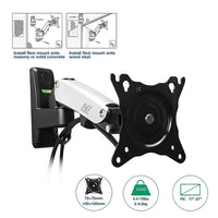 North Bayou 17"-27" Gas-Strut Monitor Wall Mount - F120-S, Silver-Compatible: 17" - 27"