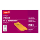 Staples #3 Kraft Coin Envelopes with Gummed Flaps - 2-1/2" x 4-1/4" - Brown - 250 Pack-Currency envelope keeps your small items from getting lost or damaged