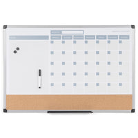 MasterVision 3-in-1 Dry-Erase Calendar Planner Board - Silver Frame - 18" H x 24" W-3-in-1 board with dry-erase calendar section, notes section, and bottom cork board