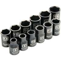 Dynamic Tools 3/8" Drive 12 Piece 6 Point Metric, Standard Impact Socket Set, 8mm - 19mm-Contains: 8, 9, 10, 11, 12, 13, 14, 15, 16, 17, 18, 19 mm