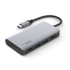 Belkin - Adaptateur multiport USB-C 4-en-1 - Gris-La finition en aluminium correspond aux appareils populaires, vous offrant une solution élégante pour votre bureau, votre maison ou vos déplacements