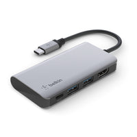 Belkin - Adaptateur multiport USB-C 4-en-1 - Gris-La finition en aluminium correspond aux appareils populaires, vous offrant une solution élégante pour votre bureau, votre maison ou vos déplacements