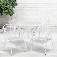 30'' Round White Indoor-Outdoor Steel Folding Patio Table Set with 4 Round Back Chairs [CO-30RDF-03CHR4-WH-GG]-Set Includes Folding Table and 4 Chairs