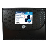 Winnable Expanding File, 13 Pockets, Letter Size, Black-Black