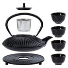 Truu Design 6-pc Japanese Style Antique Teapot Set, 0.8L, Cast Iron-Measurement: the whole set measures 11.8"L x 8"W x 4.5"H in dimensions