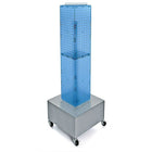 Azar Displays 40" x 8" x 8" 4-Sided Interlocking Pegboard Display Tower with Wheels, Blue (703386-BLU)-Revolves on a wheeled metal base