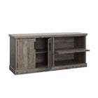 Sauder 433681 Aspen Post Large Credenza - Pebble Pine-Large adjustable shelf behind doors adds versatile storage.