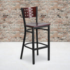 Flash Furniture HERCULES Series Black Cutout Back Metal Restaurant Barstool - Mahogany Wood Back & Seat - 2 Pack-Welded Joint Assembly