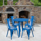 30'' Round Blue Metal Indoor-Outdoor Table Set with 4 Cafe Chairs [CH-51090TH-4-18CAFE-BL-GG]-30"W x 30"D x 29.50"H
