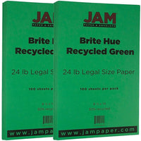 JAM Paper Bright Color Legal Paper, 8 1/2 x 14, 24lb Brite Hue Green Recycled, 2 packs of 100 (151053g)-Green
