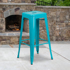 Flash Furniture Commercial Grade 30" High Backless Crystal Teal-Blue Indoor-Outdoor Barstool-Seat Drain Hole assists in drying