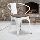 Flash Furniture Metal Chair with Wood Seat & Arms - White-White Powder Coated Frame Finish
