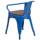 Flash Furniture Metal Chair with Wood Seat & Arms - Blue-Curved Back with Vertical Slat