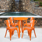 Ensemble avec table ronde en métal orange et 4 sièges à bras ajourés, intérieur/extérieur, 24 po (CH-51080TH-4-18ARM-OR-GG)-24 larg. x 24 prof. x 29 haut. (po)