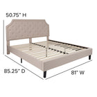 Flash Furniture Brighton King Size Tufted Upholstered Platform Bed - Beige Fabric-15 Wood Support Slats
