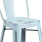 Flash Furniture Commercial Grade 24" High Distressed Green-Blue Metal Indoor-Outdoor Counter Height Stool with Back-Footrest