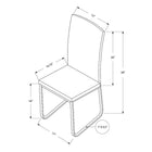 Monarch Specialties 1094 Dining Chair - Grey Leather-Look/Chrome - 2 Pack-Dimensions: 7"H x 34"W x 21" D