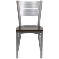 Flash Furniture - Chaise de restaurant de la série HERCULES en métal argenté avec dossier à lattes - siège en bois de noyer-Ensemble de 2 chaises de salle à manger en métal