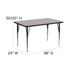 Flash Furniture 24"W x 48"L Rectangular Grey Thermal Laminate Activity Table - Standard Height Adjustable Legs-Black Powder Coated Upper Legs and Chrome Lower Legs