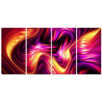 Designart Pink and Orange Fluidity 4-Panel Contemporary Canvas Art Print, (PT3066-271)-Print