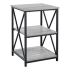 Monarch Specialties 3596 Accent Table - 26"H/Grey/Black Metal-3-tier accent table featuring a square tabletop and 2 storage shelves in a grey wood-look finish