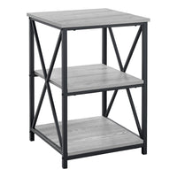 Monarch Specialties 3596 Accent Table - 26"H/Grey/Black Metal-3-tier accent table featuring a square tabletop and 2 storage shelves in a grey wood-look finish