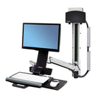 Ergotron StyleView Sit-Stand Combo System, Small CPU Holder, Bright White Texture (45-273-216)-Includes Combo Arm, 34" Wall Track with (2) black track covers, Small Black CPU Holder, CPU spacer, (2) 10" cable channels, CPU and Arm track mount bracket kits, Wall Track fasteners for concrete and wood, CPU direct wall mount kit, height-adjustable LCD mount, wrist rest, scanner and mouse holders, integrated keyboard tray with left/right mouse tray, handle, VESA monitor mounting kit, cable ties