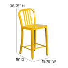 Flash Furniture Commercial Grade 24" High Metal Indoor-Outdoor Counter Height Stool with Vertical Slat Back - Yellow - 2 Pack-Designed for Indoor or Outdoor Use