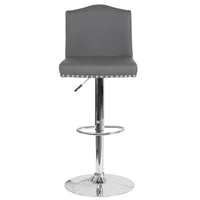 Flash Furniture Bellagio Contemporary Adjustable Height Barstool with Accent Nail Trim - Grey LeatherSoft - 2 Pack-Set of 2 Contemporary Style Stools