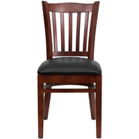 Flash Furniture HERCULES Series Vertical Slat Back Mahogany Wood Restaurant Chair - Black Vinyl Seat-Wood Chair