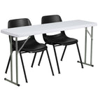 Flash Furniture – Table d’enseignement pliable de 60 po avec 2 chaises empilables en plastique noir, granite blanc (RB18602)-L’ensemble comprend une table d’enseignement rectangulaire et deux chaises