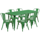 Flash Furniture 31.5'' x 63'' Rectangular Green Metal Indoor-Outdoor Table Set with 6 Stack Chairs (ET-CT005-6-30-GN-GG)-Seats 6 people