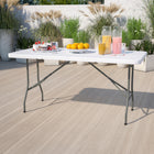 Flash Furniture 30"W x 60"L Granite Plastic Folding Table, White-260 lb. Static Load Capacity