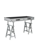 Plata Import Line Office Writing Desk - Stainless and Black Glass - Black-2 Drawer