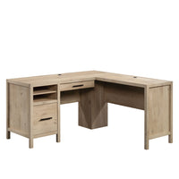 Sauder 58"W Pacific View L-Desk - Prime Oak-File drawer with full extension slides holds letter or European size hanging files