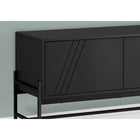 Monarch Specialties 2734 Tv Stand - 60"L/Black/Black Metal With Storage-Includes 2 hidden wire management holes with one behind the closed cabinet and the other behind the open shelving to keep cords neat and out of sight