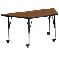 Flash Furniture – Table mobile à surface en stratifié de 30 x 60 x 1,25 po, hauteur ajustable préscolaire, trapèze, chêne-Chêne/fini chromé, placage en stratifié, acier