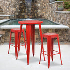 24'' Round Red Metal Indoor-Outdoor Bar Table Set with 2 Square Seat Backless Barstools (CH-51080BH-2-30SQST-RED-GG)-24"W x 24"D x 41"H