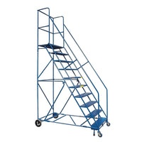 Kleton Rolling Step Ladders, 10 Steps, 30" Step Width, 89" Platform Height, Steel-Frame Material: Steel