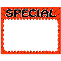 Affiche «Special», bordure rouge fluorescent, 3,5 x 5,5 po, 100/paquet-Papier cartonné