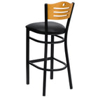 Flash Furniture HERCULES Series Black Slat Back Metal Restaurant Barstool - Natural Wood Back, Black Vinyl Seat-Black Vinyl Upholstered Seat