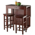 Winsome Fremont 3-Piece Space Saver Cart Set, 2 Chairs, Walnut (94331)-Drop leaf that doubles the table size